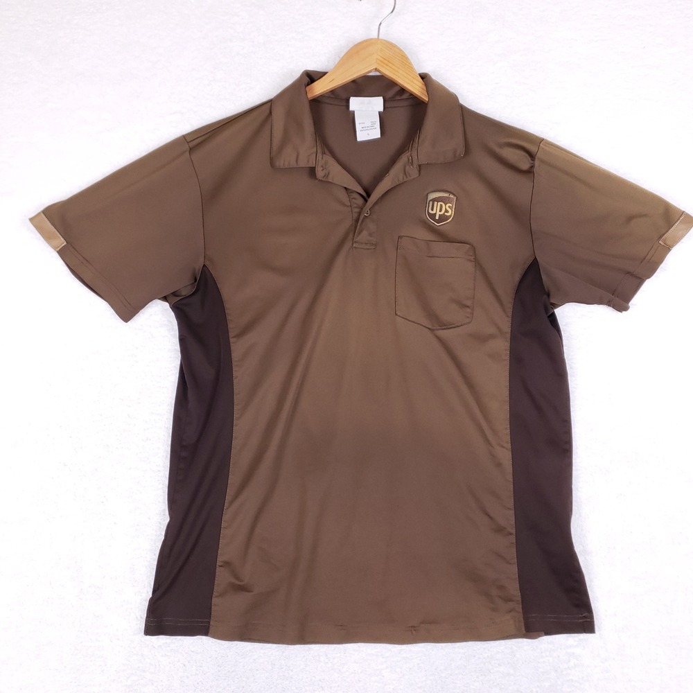 WearGuard UPS Uniform Polo Shirt Mens Large L Brown Short Sleeve Pocket Workwear